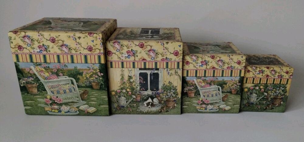 Set of 4 Vinta Nesting/Stacking Keepsake Boxes Legacy Publishing Gardening Decor